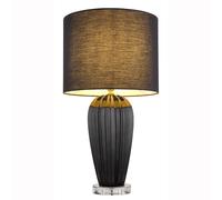 Lampe de table céramique Lampe de table abat-jour textile noir Lampe de salon acrylique transparent, interrupteur à câble, douille E27, DxH 33x59 cm