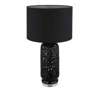 Lampe de table céramique noire Lampe d'appoint abat-jour textile Lampe de table salon Moderne, à motifs, douille E27, DxH 40x71 cm