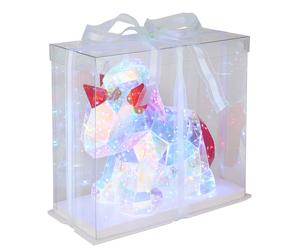 Lampe de table Cheval Lampe de chambre d'enfant aspect cristal Licorne, plastique rouge clair, LED 3W 6000K blanc lumière du jour, H 26 cm