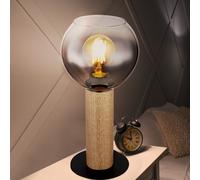 Lampe de Table Chevet Accumulateur Luminaire Bois Écran Verre Fumée D 15 CM