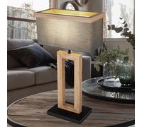Lampe de Table Chevet Accumulateur Luminaire Bois Naturel Anthracite Noir Tissu