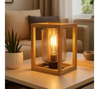 Lampe de Table Chevet Accumulateur Luminaire Bois Verre Fumé Bulles Noir