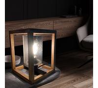 Lampe de Table Chevet Accumulateur Luminaire Bois Verre Fumé Bulles Noir