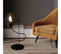 Lampe de table réglable en hauteur, lampe de table noire, éclairage latéral, boule de verre, métal, 1x douille E14, HxLxP 47x16x25,2 cm