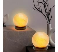 Lampe de table cristal de sel Lampe en cristal de sel Socle en bois Lampe de table en bois Pierre de sel Lampe décorative, USB, LED 5W, DxH 8,9x10,2 cm, Lot de 2
