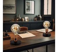 Lampe de Table Chevet Accumulateur Luminaire Optique Bois Noir Rétro 2er Set
