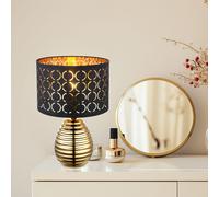Lampe de Table Chevet Accumulateur Luminaire Tissu or Noir Velours E27 Rétro