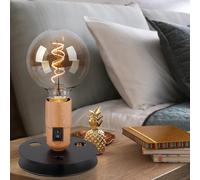 Lampe de Table Chevet Éclairage Lecture Rétro Noir 1xE27 Optique Bois D 12 CM