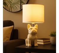 Lampe de table Bouledogue Chien Lampe de table céramique Lampe de chevet sable Lampe de salon, textile, 1x E27, LxH 23,3 x 40 cm