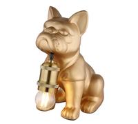 Lampe de table chien doré Lampe d'appoint figure animale Lampe de table céramique, métal, douille E27, LxlxH 19,5x12,5x24 cm