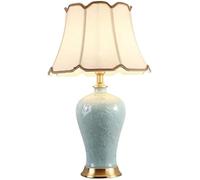 Lampe de Table Chinoise Durable en céramique émaillée Bleue, avec Base en métal, Abat-Jour en Tissu, idéale pour Une Chambre, Un Salon, Un Bureau, Une bibliothèque (n° 326)