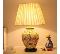 Lampe de table contemporaine en céramique avec fleurs et oiseaux - Lampe de table américaine pour salon, étude, chambre à coucher, table de chevet - Lampe de bureau pour villa et hôtel (I)