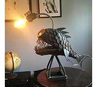 Lampe de table créative en forme de poisson, lampe de table LED rétro art steampunk Halloween Steampunk décoration vintage fer art lampes de bureau, avec interface USB, veilleuses de pêche, grande