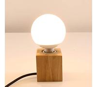 Lampe de table cube en bois,douille E27, câble de 1,8 m avec interrupteur,max 60W,lampe décorative pour rétro industriel Edison, utilisée dans la chambre à coucher,le salon,le studio,le café,le bar