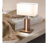 Lampe de chevet lampe de table aspect bois lampe de table style maison de campagne variateur tactile, CCT 2 ampoules, textile naturel blanc, 1x E27 1x LED 6W 300Lm 2700-5000K, HxLxP 48x32x20cm