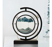 Lampe de table d'art sable en mouvement, image , veilleuse lune, paysages mer profonde 3D avec lumière LED, verre rond, coulant, grands jouets bureau for la décoration maison et le cadeau fête(Blue)