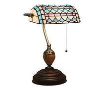 Lampe de Table de banquier de Style Tiffany avec Abat-Jour élégant en vitrail Bleu pour Chambre à Coucher à côté des Lampes de Bureau pour l'éclairage de la Salle d'étude, E27 (Ampoules Non