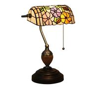 Lampe de Table de banquier de Style Tiffany de 10 Pouces avec Abat-Jour en Verre teinté en Forme de Fleur pour Chambre à Coucher à côté des Lampes de Bureau pour l'éclairage de la Salle