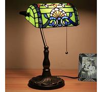 Lampe de Table de banquiers de Style Tiffany, Lampe de Poitrine de Peinture en Verre Vintage Vert Vert pour Le Salon de la Chambre à Coucher décoration Maison