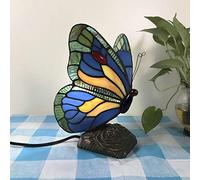 Lampe de Table de Chevet avec veilleuse Papillon, Lampe de Bureau en vitrail, Lampe de Lecture pour Chambre d'enfant, Salon, E14, Bleu