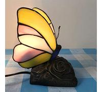 Lampe de Table de Chevet avec veilleuse Papillon, Lampe de Bureau en vitrail, Lampe de Lecture pour Chambre d'enfant, Salon, E14, Rose