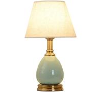 Lampe de table de chevet en céramique, petite lampe de table rétro, abat-jour en tissu, pour chambre à coucher, salon, bureau, lampe de chevet E27 Lampes de table pour chambre à coucher (bouton)