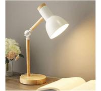 Lampe de table de chevet, lampe de bureau en bois moderne avec abat-jour en métal Lampe de chevet réglable pour bureau, salle d'étude, chambre à coucher, salon, chambre d'enfant, lecture,Blanc