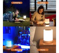 Lampe de table de chevet Veilleuse à capteur tactile Lumière blanche et RVB Modes d'éclairage à temporisation réglable Lampe de table pour chambre à coucher Allaitement Salon Bureau