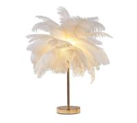 Lampe de table de luxe en plumes d'autruche blanches - Lampe de chevet élégante avec abat-jour chic pour salon et chambre à coucher, décoration d'intérieur élégante