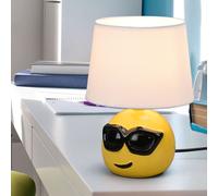 Lampe de chevet céramique Lampe de table pour chambre à coucher Lampe de salon Lampe de table Moderne, Emoji avec lunettes de soleil jaunes, textile blanc, 1x douille E14, DxH 18x26 cm