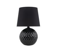 Lampe De Table De Nuit Noire E27 60 Cm De Haut Ø 38 Cm En Verre Et Tissu DOLORES