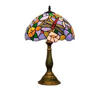 Lampe de table de style Tiffany, base en métal de finition Bronze Libellule de 12 pouces abat-jour en verre d'art fabriqué à la main pour la décoration intérieure, le salon, la chambre à coucher
