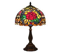 Lampe de table de style Tiffany Lampe de chevet avec abat-jour en verre teinté, 49cm de hauteur -30cm de large base antique pour café salon chambre lampes