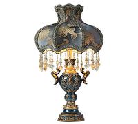 Lampe de table de style victorien, abat-jour en tissu fait main traditionnel bleu, lampe de bureau pour salon, chambre à coucher, lampe de chevet, 11,8 pouces de largeur, 22,5 pouces de hauteur
