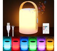 Lampe de table d'extérieur avec haut-parleur Bluetooth et batterie de 2000 mAh, intensité variable en blanc chaud et RVB, sans fil, avec télécommande, portable, IP44 pour la maison, le jardin, le