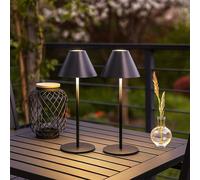 Lampe de table LED avec variateur tactile Lampe d'extérieur Lampe de terrasse Lampe de jardin Lampe de balcon noire Lampe à accu, 2 hauteurs au choix, 2W 190lm blanc chaud, DxH 14 x 36 cm, 2er Set