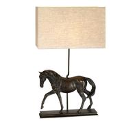 Lampe de table - Dorado - Grande - Patine bronze - Statuette de cheval - Abat-jour rectangle