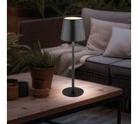 Lampe de table lampe d'extérieur dimmable lampe de table LED batterie USB lampe de jardin, métal plastique opale noire, 3W 130Lm blanc chaud, DxH 10,6x36 cm