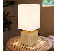 Lampe de table en bois lampe de chevet lampe de table salon lampe de lecture textile blanc, carré, 1x E27, LxlxH 12x12x30 cm