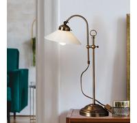 Lampe de chevet LED Antique Rétro Lampe de lecture Lampe de chevet réglable en hauteur, métal laiton vieilli Verre opalin, 1x E14 LED blanc chaud, LxH 33x54 cm