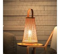Lampe de table en bambou faite à la main créative avec poignée abat-jour en bambou lampe de chevet luminaire de table éclairage de table décoratif pour chambre à coucher, salon