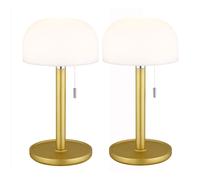 Lampe de table en bambou Lampe de table en laiton LED Lampe de salon IP44 Lampe d'appoint Lampe champignon, 1,5W 80lm blanc chaud, blanc neutre, blanc froid, DxH 15 x 28 cm, 2 pièces