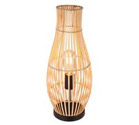 Lampe de table en bambou Lampe de table en osier naturel Lampe d'appoint Boho bois, métal noir, 1x douille E27, DxH 19,5x47,5 cm