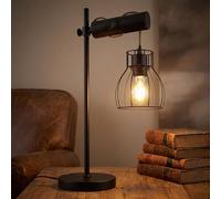Lampe de table rétro en bois Lampe de table salon Lampe de lecture réglable noir, abat-jour design grille, 1x E27, LxH 33 x 55 cm