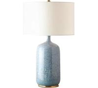 Lampe De Table en Céramique Bleu-Gris - 68 Cm avec Abat-Jour en Lin Beige, Ampoule LED E27 2700k, Base en Cuivre, Décoration Moderne pour Chambre, Salon Ou Table De Chevet