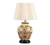 Lampe de table en céramique de style chinois moderne, grande lampe orientale en céramique avec abat-jour en tissu, culot E27 et interrupteur à bouton. Lampe de table pour salon, bureau ou chambre à