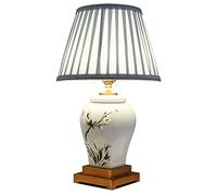 Lampe de table en céramique du milieu du siècle avec fleurs et oiseaux peints, abat-jour en tissu pliable de style chinois, parfait pour la décoration de la table de nuit de chambre à coucher