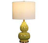 Lampe de Table En Céramique En Forme de Gourde Jaune, Cuite Au Four, Lampe de Chevet Avec Base En Métal Et Abat-Jour En Tissu, Pour Salon Ou Chambre.