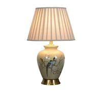 Lampe de table en céramique peinte à la main, motif fleurs et oiseaux, style chinoiserie rétro, LED, abat-jour en tissu, lampe de chevet en céramique, pour chambre, salon ou bureau, 2-40 x 65 cm
