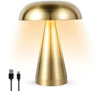 Lampe de table en forme de champignon rechargeable - Lampe de bureau LED portable sans fil - Contrôle tactile - Veilleuse avec 3 couleurs à intensité variable - Lampe de chevet décorative en métal